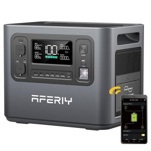 Station d'alimentation portable AFERIY P210, sortie CA 2400W, batterie LiFePO4 2048Wh, 13 sorties, recharge rapide CA en 2 h, entr&eacute;e solaire 500W et contr&ocirc;le via application - Neuf