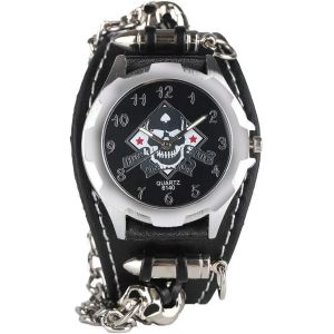 Eryi-Montre Unisexe Montre Rock Motif Crâne Montre Style Punk Rivet Montre Noire - Neuf