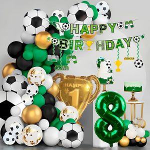 Lot De 142 Ballons De Football D'anniversaire Pour Enfants 8 Ans. D&eacute;coration De Football 8 Ans Avec Troph&eacute;e Dor&eacute; Champion Et Banni&egrave;re Happy Birthday. Lot De 142 Ballons D'anniversaire Pour Filles Et - Neuf