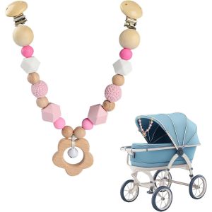 Subzonal-Cha&icirc;ne Jouet Poussette Fille B&eacute;b&eacute; En Bois, Suspendre, 35cm, Fleuri Rose - Neuf