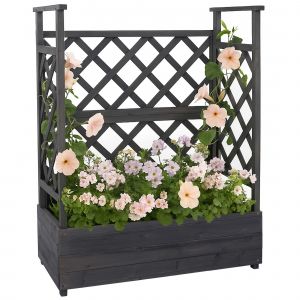 Jardini&egrave;re Sur Pied Sur&eacute;lev&eacute;e Hwc-P67, Bac &Agrave; Plantes/&Agrave; Fleurs, Pot De Fleurs, Treillis, Tuteur, Espalier En Bois Mvg 114x85x44cmGris Anthracite - Neuf