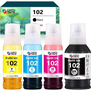 102 Encre Remplacement Compatible avec Bouteille d'encre 102 Epson Ecotank Multipack pour Cartouche epson ecotank 102 pour Ecotank ET-2700 2810 2750 2820 2756 2821 2850 2851 2856 (4 Pack) - Neuf