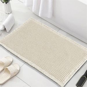 KAL-Tapis De Bain Antidérapant, Tapis Salle De Bain Super Absorbant Gaufré Tapis Douche Séchage Rapide Tapis De Baignoire Microfibre Moelleux Tapis Absorbant, 50X80 Cm, Ivoire - Neuf