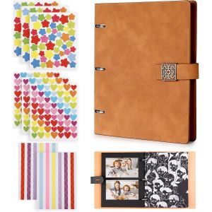 Album Photo Scrapbooking,Album Scrapbooking DIY avec Noires 30 Pages Album Photo Vierge,Couverture Imperméable en cuir Cadeau parfait pour Anniversaire,Mariage,la Saint-Valentin (Marron) - Neuf