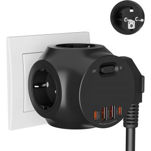 Multiprise Cube 4 Prises et 4 USB Multiprise avec Interrupteur Parafoudre et Surtension Prise Multiple Murale pour Maison, Bureau et Voyage (Noir) - Neuf