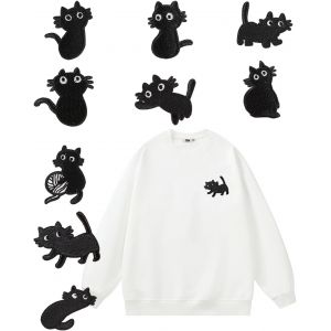 Kalanka-9pcs Patch Thermocollant Ecusson Thermocollant Ecusson A Coudre, Patch Thermocollant Chat Noir Ecusson Thermocollant Ecusson A Coudre Pour V&ecirc;tement T-Shirt Jeans Veste - Neuf