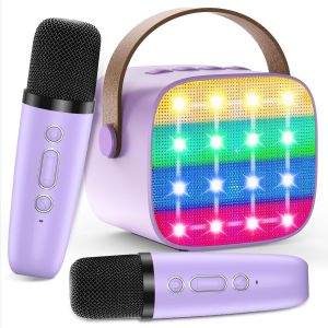 KALANKA-Machine Karaoké pour Enfants avec 2 Micros Sans Fil - Haut-parleur Portable Bluetooth, Changement de Voix, Lumières LED, Jouet Musical pour Filles et Garçons, Cadeau Parfait pour Anniversaire - Neuf