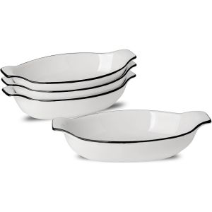 Kalanka-Lot De 4 Petits Plats De Cuisson En Céramique, Plat A Gratin Individuel Four 350 Ml - 22,8 X 11,9 X 4,3 Cm, Plats De Cuisson Ovales Avec Poignées, Allant Au Four Et Au Micro-Ondes - Neuf
