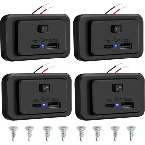 4Pcs Prise De Chargeur Usb C De Voiture Pd2.0+Qc3.0 Avec On/Off Interrupteur,Dc12V-26V Panneau Prise Usb Commande Charge Rapide Avec Led Pour Voiture Camping-Car Marine Camion Bateau Moto - Neuf