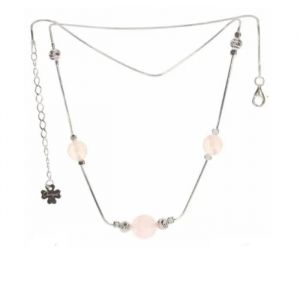 Collier - Bijouxia - Quartz Rose - Argent Massif 925/1000 - 3 Perles - Longueur 42 Cm + 4 Cm - Neuf