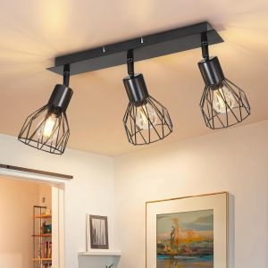Kal-Plafonnier Led Orientable - Luminaire Plafonnier Cuisine 3 Spot Noir - Plafonnier Salon Industriel Luminaire Cuisine E14 Spots De Plafond - Rampe De Spots Applique Murale Chambre Sans Ampoule - Neuf