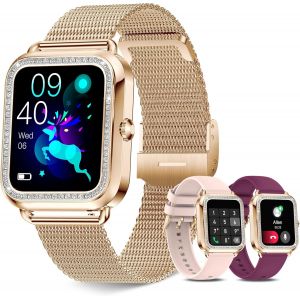 1.6'' Montre Connectée Femme Avec Appels Bluetooth, Smartwatch Femme Avec Notification Intelligente, Fitness Tracker, Podometre, Fréquence Cardiaque/Sommeil, Montre Sport Pour Android Ios - Neuf