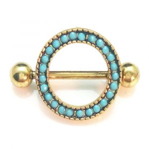 Piercing Pour Le Teton En Acier Inoxydable Turquoise Avec Barre Circulaire Et Bouclier - Neuf