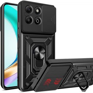 Kal-® Coque Pour Honor X6b 4g Avec Lentille Coulissante Couverture Et Support Rotatif, Anti-Chute Étui Housse Compatible Avec Support De Voiture Magnétique, Noir - Neuf