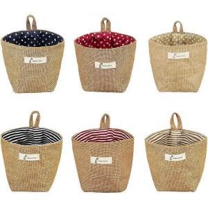 6 pcs mini sac de rangement suspendu,petits sacs de rangement muraux en lin,tenture murale pliable - Neuf