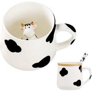 Tianyi-Tasse À Café En Céramique En Forme De Vache Mignonne Avec Couvercle Cuillère - Cadeau De Noël Ou D'anniversaire Pour Petite Amie, Petit Ami, Femme, Fille (Vache) - Neuf