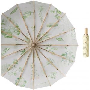 Parasol R&eacute;tro Upf50+ - Protection Uv - Grand Format - 102 Cm - Pour 2 Personnes - Double Os &Eacute;pais - Fibre De Verre - 16 Baleines - Imperm&eacute;able - Coupe-Vent - Poign&eacute;e En Bois - Neuf