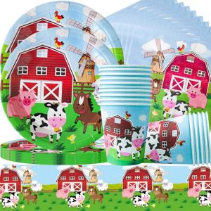 Letnerny-Vaisselle De Ferme,Ferme Vaisselle Anniversaire, Vaisselle De D&eacute;coration De F&ecirc;te De Vache, F&ecirc;te D'anniversaire Assiettes Gobelets Serviettes Animaux De La Ferme 10 Invit&eacute;s - Neuf
