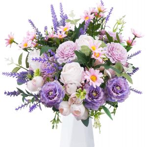 Fleurs Artificielles Violet Rose Lavande Camomille et Eucalyptus Bouquet de Fleurs Faux Fleurs D&eacute;coration pour La D&eacute;coration de La Maison et du Mariage - Neuf