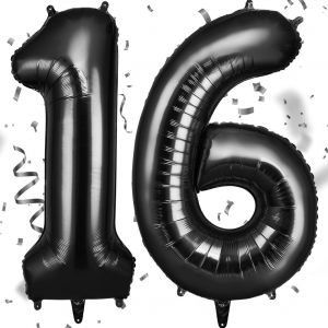 Ballon D'Anniversaire 16 Ans Noir, Foil Ballon Num&eacute;ro Chiffre 101Cm, Gonflable H&eacute;lium, Deco Anniversaire 16 Ans Grand Ballons Pour F&ecirc;te Party Mariage - Neuf