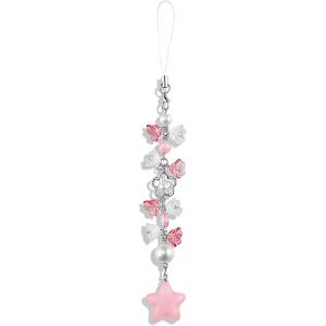 Pendentif Pour T&eacute;l&eacute;phone Portable - Motif Fleurs Et &Eacute;toiles - Rose - Jolie Dragonne - Pour T&eacute;l&eacute;phone Portable - Pendentif Universel - Porte-Cl&eacute;s - &Eacute;toile Y2K - Pour Sac - Pendentif[POP940075] - Neuf