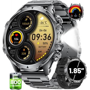 Montre Connect&eacute;e Homme Avec &Eacute;cran Hd De 1,85'' Et Torche Led/800Mah,Smartwatch Homme Avec Appel Bluetooth Ip68 &Eacute;tanche 110+ Sportifs Sommeil Moniteur Pour Android Ios - Neuf