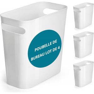 Petite Poubelle Blanche 6l (Lot De 4) - Corbeille Papier En Plastique Fine Avec Poign&eacute;es Int&eacute;gr&eacute;es - Poubelle Bureau, Chambre, Salle De Bain, Salon, Chambres Enfants, Cuisine - Neuf
