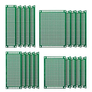 20 Pcs Double Face Pcb Board 2x8 3x7 4x6 5x7 &Eacute;tam&eacute; &Agrave; Travers Des Trous Fr4 Prototype Kit Circuit Imprim&eacute; Universel Perfboard Pour Bricolage - Neuf