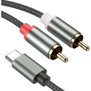 KALANKA-C&acirc;ble USB de type C vers 2 RCA, c&acirc;ble adaptateur USB-C vers jack audio, c&acirc;ble audio de type C vers double c&acirc;ble RCA pour T&eacute;l&eacute;phone Huawei/Amplificateur/Home Cin&eacute;ma/Enceinte/HDTV etc. - Neuf