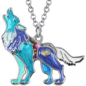 Kal-Collier Pendentif Loup En Émail Pour Femme Fille Et Hommes Bijoux Fantaisie Cadeau De Fête - Neuf