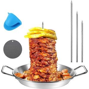 Brochette pour grill,Brochette verticale en acier inoxydable,Support de broche verticale brésilienne avec 3 Sp amovibles - Neuf