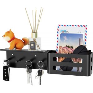 Cauc-Porte Clef Mural Noir Avec 4 Crochets, Métal Accroche Clef Mural Décoratif Rangement Clef Range Courrier Mural Pour Salon Entrée Vestiaire Couloir - Neuf