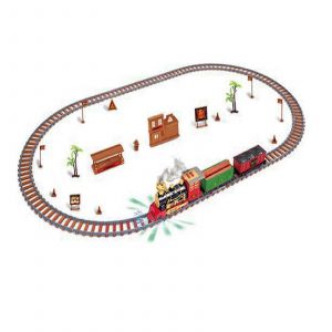 Ensemble de train jouet avec lumi&egrave;res et sons Ensemble de train &agrave; vapeur de No&euml;l Rails de chemin de fer Jouets &agrave; piles Motricit&eacute; fine des enfants-Rose - Neuf