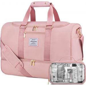 KALANKA-Sac de Voyage Femme, 37L Sac de Bagage &agrave; Main L&eacute;ger, Sac de Sport de Gym avec Compartiment &agrave; Chaussures & Sac Humide S&eacute;par&eacute;, Grand Valise de Maternit&eacute;, Imperm&eacute;able Weekend Travel Bag, Rose - Neuf