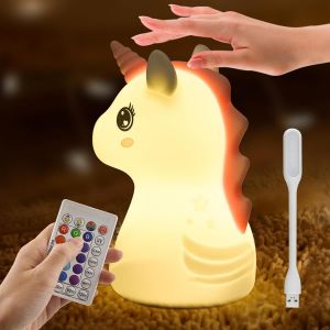 Veilleuse Enfant B&eacute;b&eacute; Rechargeable Licorne Tactile Fille Portable Maternit&eacute; Silicone Souple Lampe Kawaii Led Usb Allaitement Nuit Animaux + Lampes Usb Nomade Chambre Intensit&eacute; Telecommande Pile - Neuf