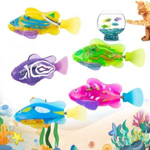 KAL-5 Pi&egrave;ces Robo Fish, Robot Fish Avec Lumi&egrave;re, Poisson Robot Fish &Eacute;lectrique, Faux Poisson Aquarium Qui Nage, R&eacute;utilisable Poisson Piscine Jouet De Bain Pour Bebe Enfants Chat Chiens - Neuf