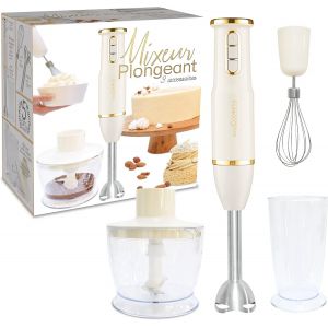 SCRAP COOKING Mixeur Plongeant Multifonctions 3-en-1 : Blender, Fouet & Hachoir &Eacute;lectrique - Mixer Batteur Plongeur avec Accessoires - Pour P&acirc;tisseries, Cr&egrave;mes, Smoothies, Sauces - Mat & Dor&eacute; - 3889 - Neuf