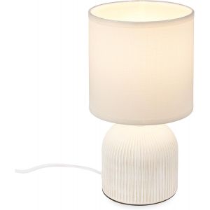 Kalanka-Briloner - Lampe De Table Avec Abat-Jour En Tissu, Interrupteur &Agrave; Fil, Pied En C&eacute;ramique, Lampe De Chevet, Lampe De Table, Lampe De Bureau Et Lecture, 15x28 Cm, Blanc - Neuf