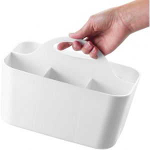 Dww-boite de rangement idéale pour fourniture de bureau ¿ pot a crayon en plastique à 4 compartiments ¿ rangement bureau blanc transportable grâce à ses poignées - Neuf