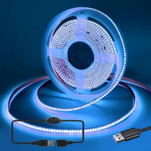 bande lumineuse LED COB USB 2.5M 5V bleu 320LED/M,ruban led flexible pour rétroéclairage d'affichage TV,miroir,armoire,placard,armoire bricolage éclairage avec contrôleur USB 5V2A - Neuf