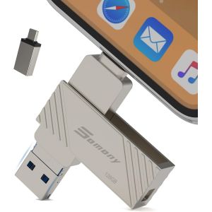 ChenQuanSarl-Clé Usb Pour Iphone, Iphone Usb 3.0 Pendrive Pour Ios, Mémoire Externe Iphone, Usb C Key Photo Stick¿4 En 1 One-Click Backup Pen For Iphone/Ipad/Android/Mac/Pc/Smartphone¿ (Argent, 128, - Neuf