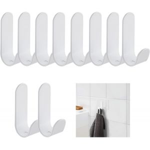 Lot de 10 Crochets Autocollants,Crochets Muraux Sans Perçage pour Salle de Bain et Cuisine,Crochets Adhésifs pour Serviettes,Manteaux,Garde-robe,Salle de Bain,Cuisine (Blanc) - Neuf