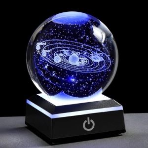 Veilleuse 3D En Forme De Boule De Cristal Avec Syst&egrave;me Solaire De 80 Mm, Cadeau D'Astronomie, Syst&egrave;me Solaire Pour Enfants, Gadgets Cool Pour Hommes, Plan&egrave;tes Pour Enfants, Mod&egrave;le De - Neuf