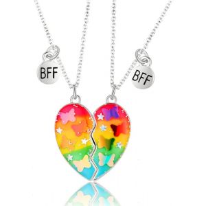 Kales-2 Colliers De Meilleure Amie,Collier D'amitié Pour Filles,Collier D'amitié Détachable En Forme De C?ur Avec Motif Papillon Pailleté,Cadeau D'anniversaire Approprié Pour S?urs,Amis - Neuf