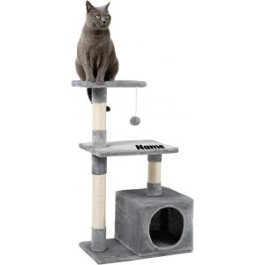 Arbre À Chat Avec Niche Et Balle En Peluche, Hauteur 85 Cm, Arbre À Chat En Sisal & Peluche, Couchages Confortables & Niche, Pour Petits & Grands Chats, Beige - Neuf