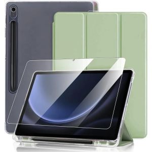Coque + Verre Tremp&eacute; pour Samsung Galaxy Tab S9 FE / S10 FE (10,9 Pouces) Protection avec Porte-Stylet - Vert - Neuf