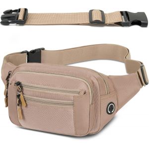 SJZG-Sac Banane Taille Homme Femme Ville Sacs Banane Unisexe Avec Ceinture Allong&eacute;e De 30 Cm Et Poches &Agrave; 6 Fermetures &Agrave; Glissi&egrave;re Ceinture R&eacute;glable (Kaki) - Neuf