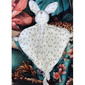 Doudou lapin Bouchara blanc petites carottes jouet b&eacute;b&eacute; peluche naissance - Neuf