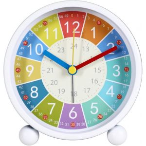 R&eacute;veil lumineux en m&eacute;tal avec cloche analogique, silencieux, avec lumi&egrave;re nocturne Fonctionne &agrave; piles, pour la maison (4 pouces) (r&eacute;veil rond) - Neuf