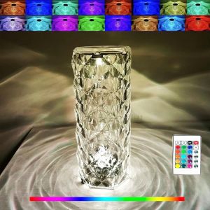 Veilleuse Led En Cristal De 16 Couleurs, Lampe De Table En Cristal Rose Avec Contrôle Tactile, Lampe De Chevet Rechargeable Par Usb, Éclairage Romantique Pour Chambre D'enfant, Dortoir, Fête, Dîner, - Neuf